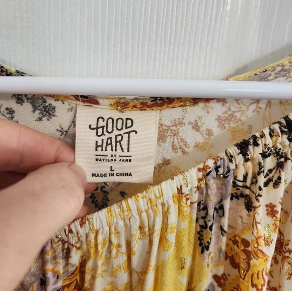 Good Hart Matilda Jane 3/4 sleeve relaxed metallic patchwork craftcore blouse LG - Picture 5 of 9